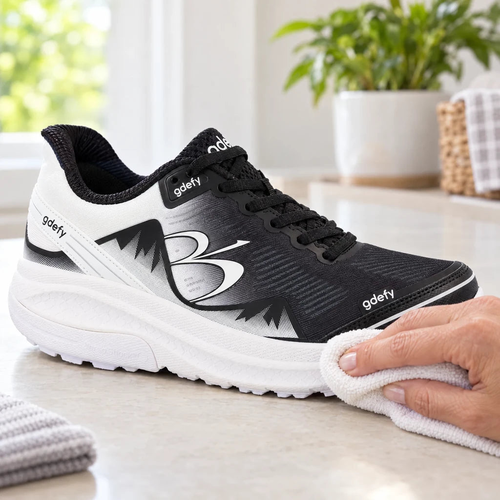 Illustrative gentle spot care of a MightyWalk midsole