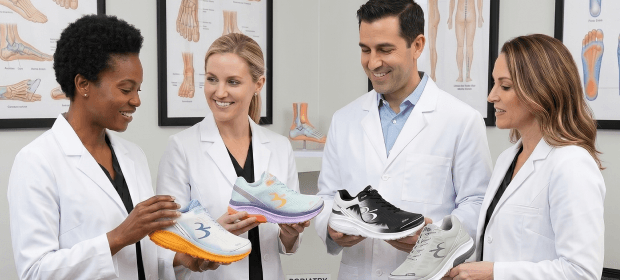 Clinicians holding G-Defy® shoes