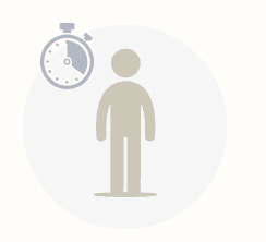 Stylized icon of a beige person standing next to a grey stopwatch with a partially filled dial, symbolizing time.