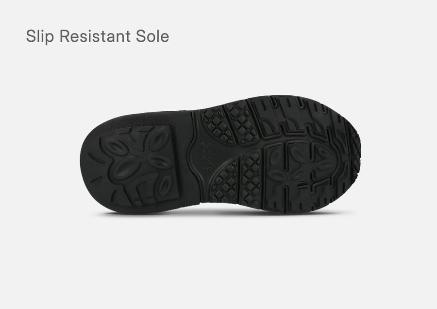 Outsole of the g-defy MightyWalk slip-on sneaker with a slip resistant tread pattern.