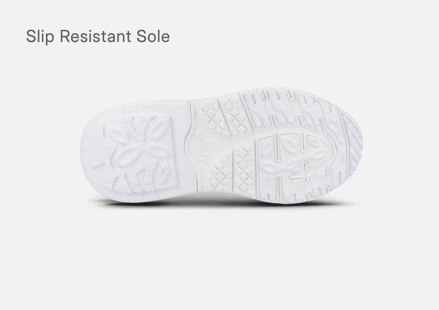 Outsole of the g-defy MightyWalk slip-on sneaker with a slip resistant tread pattern.