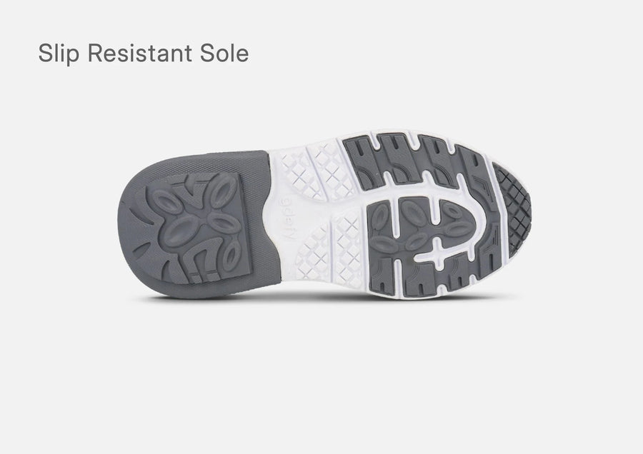 Outsole of the g-defy MightyWalk slip-on sneaker with a slip resistant tread pattern.