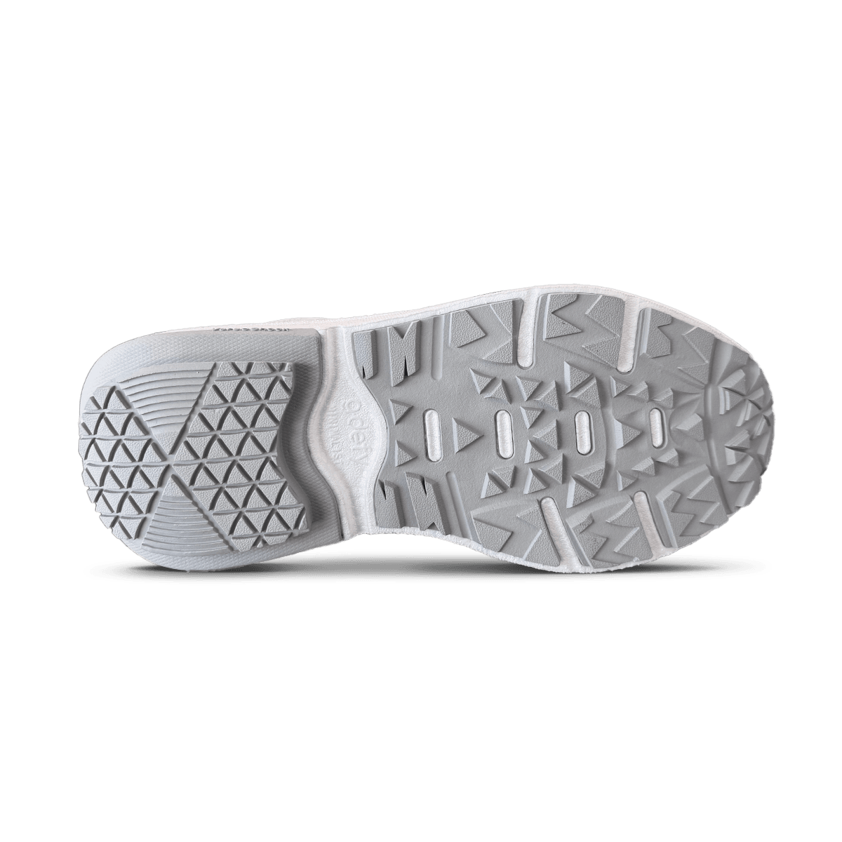 White sneaker sole with a light gray textured rubber tread pattern for grip. The "Oden" brand name is visible on the arch.