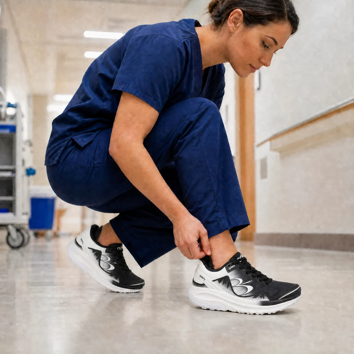 Healthcare worker wearing the GDEFY MightyWalk Ombre Slip-On